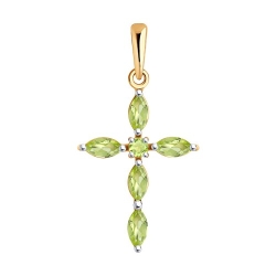 Крестик из красного золота с камнями Хризолит