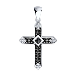 Cruce din argint  cu pietre Cubic Zirconia Incolor, Cubic Zirconia Negru