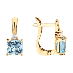 Cercei din aur roșu cu pietre Cubic Zirconia Incolor, Topaz albastru