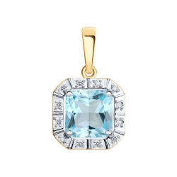 Подвеска из красного золота с камнями Бриллиант, Топаз голубой