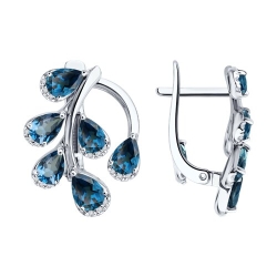 Серьги из белого золота с камнями Бриллиант, Топаз London