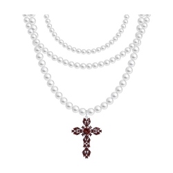Колье из серебра с камнями Фианит Красный, Жемчуг имит.