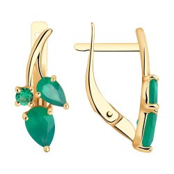 Cercei din aur roșu cu pietre Cubic Zirconia Verde, Agat verde