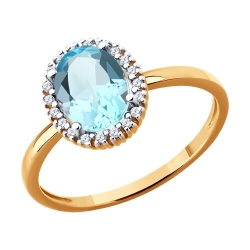 Inel din aur roșu cu pietre Diamant, Topaz albastru