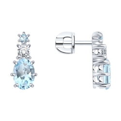 Cercei Pusete din argint  cu pietre Cubic Zirconia Incolor, Topaz albastru