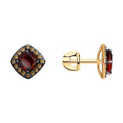 Cercei Pusete din aur roșu cu pietre Cubic Zirconia Galben, Granat