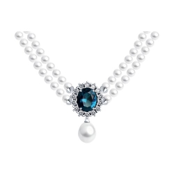 Colier din argint  cu pietre Cubic Zirconia Incolor, Perla Albă și Perla Imit.