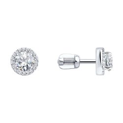 Cercei Pusete din aur alb cu pietre Cubic Zirconia Incolor