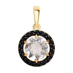 Подвеска из красного золота с камнями Фианит Чёрный, Горный хрусталь