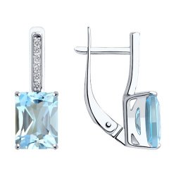 Cercei din aur alb cu pietre Cubic Zirconia Incolor, Topaz albastru