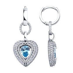 Cercei Creole din argint  cu pietre Cubic Zirconia Incolor, Cubic Zirconia Albastru