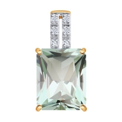 Подвеска из красного золота с камнями Бриллиант, Празиолит