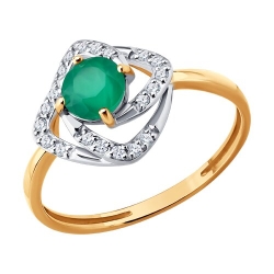 Inel din aur roșu cu pietre Cubic Zirconia Incolor, Agat verde