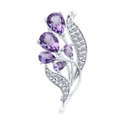 Broșă din argint  cu pietre Cubic Zirconia Incolor, Ametist