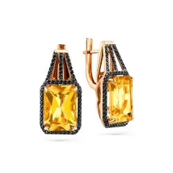 Cercei din aur roșu cu Cubic Zirconia Negru, Citrin