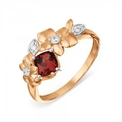 Inel din aur roșu cu Cubic Zirconia Incolor, Granat