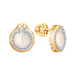 Cercei Pusete din aur roșu cu pietre Cubic Zirconia Incolor, Sidef Alb