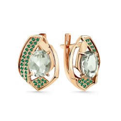 Серьги из красного золота с камнями Фианит Зелёный, Празиолит