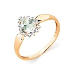 Inel din aur roșu cu Cubic Zirconia Incolor, Prasiolit