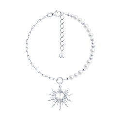 Браслет из серебра с камнями Фианит, Жемчуг имит.