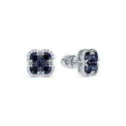 Cercei Pusete din aur alb cu Diamant, Safir