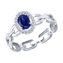 Кольцо из белого золота с камнями Бриллиант, Сапфир