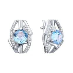 Cercei din aur alb cu Cubic Zirconia Incolor, Topaz