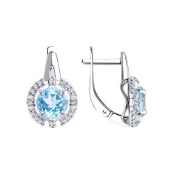 Cercei din argint  cu pietre Cubic Zirconia Incolor, Topaz albastru