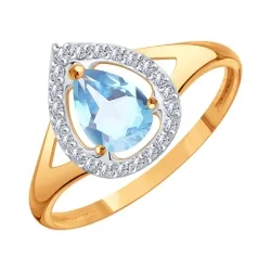 Inel din aur roșu cu Cubic Zirconia Incolor, Topaz