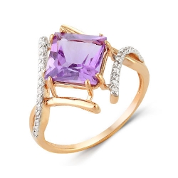 Inel din aur roșu cu pietre Cubic Zirconia Incolor, Ametist
