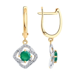 Cercei Suspendați din aur roșu cu pietre Cubic Zirconia Incolor, Agat verde