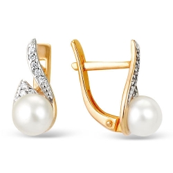 Cercei din aur roșu cu pietre Cubic Zirconia Incolor, Perla Albă