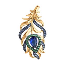 Pandantiv din aur roșu cu pietre Cubic Zirconia Albastru Safir, Cubic Zirconia Verde