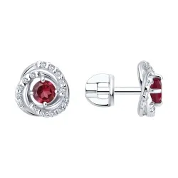 Cercei Pusete din argint cu Cubic Zirconia Incolor, Rubin
