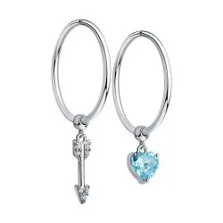 Cercei Creole din argint cu Cubic Zirconia Incolor, Cubic Zirconia Albastru
