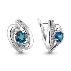 Cercei din aur alb cu Cubic Zirconia Incolor, Topaz London