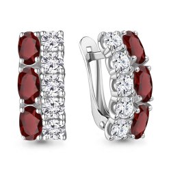 Cercei din aur alb cu pietre Cubic Zirconia Incolor, Granat