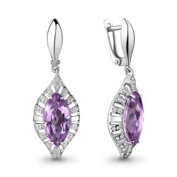 Cercei Suspendați din argint  cu pietre Cubic Zirconia Incolor, Ametist