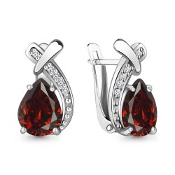 Cercei din aur alb cu pietre Cubic Zirconia Incolor, Granat