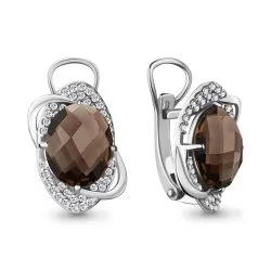 Cercei din aur alb cu Cubic Zirconia Incolor, Cuarț fumuriu
