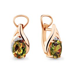 Серьги из красного золота с камнями Фианит, Султанит (синт.)