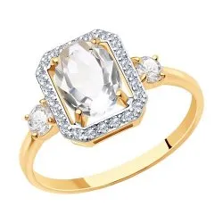 Inel din aur roșu cu Cubic Zirconia Incolor, Cristal de munte