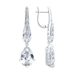 Серьги Длинные из серебра с камнями Фианит