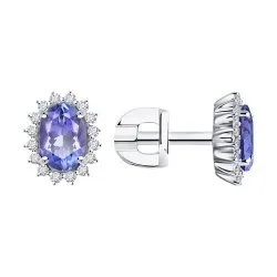 Cercei Pusete din aur alb cu Diamant, Tanzanit