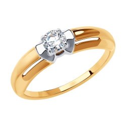 Кольцо из красного золота с камнями Swarovski