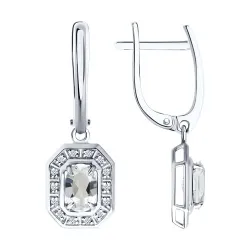 Cercei Suspendați din aur alb cu Diamant, Cristal de munte