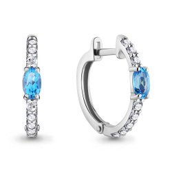 Cercei Creole din aur alb cu pietre Cubic Zirconia Incolor, Topaz Swiss