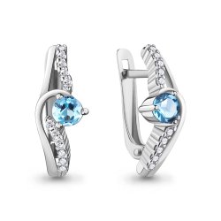 Cercei din aur alb cu pietre Cubic Zirconia Incolor, Topaz Swiss