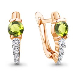 Cercei din aur roșu cu pietre Cubic Zirconia Incolor, Crisolit