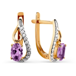 Cercei din aur roșu cu Cubic Zirconia Incolor, Ametist